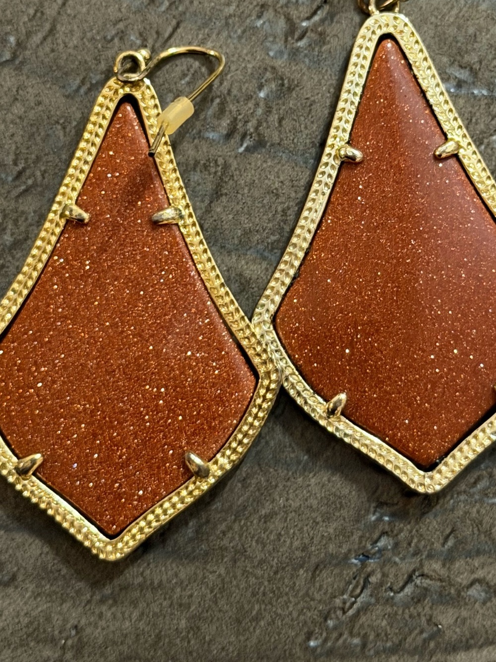 Kendra Scott Alex Large Rust Gold-Tone brown Goldstone Drop Earrings